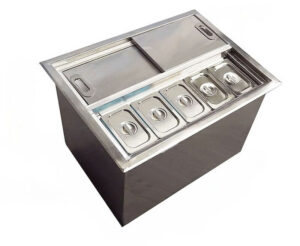 THÙNG ĐÁ INOX CÓ KHAY TOPPING