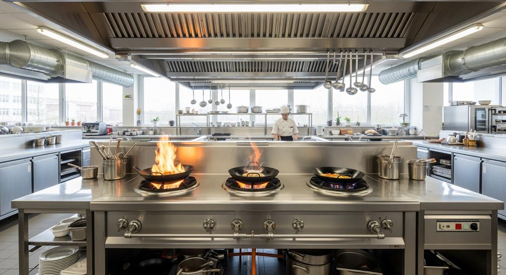 Bếp Á 3 Họng Inox 304 Công Nghiệp Có Hệ Thống Thông Gió