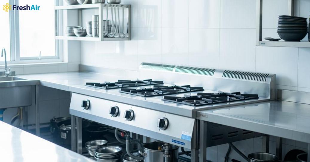 Không gian bếp sạch hơn với bếp ga công nghiệp inox và hệ thống hút khói Không gian bếp sạch hơn với bếp ga công nghiệp inox và hệ thống hút khói