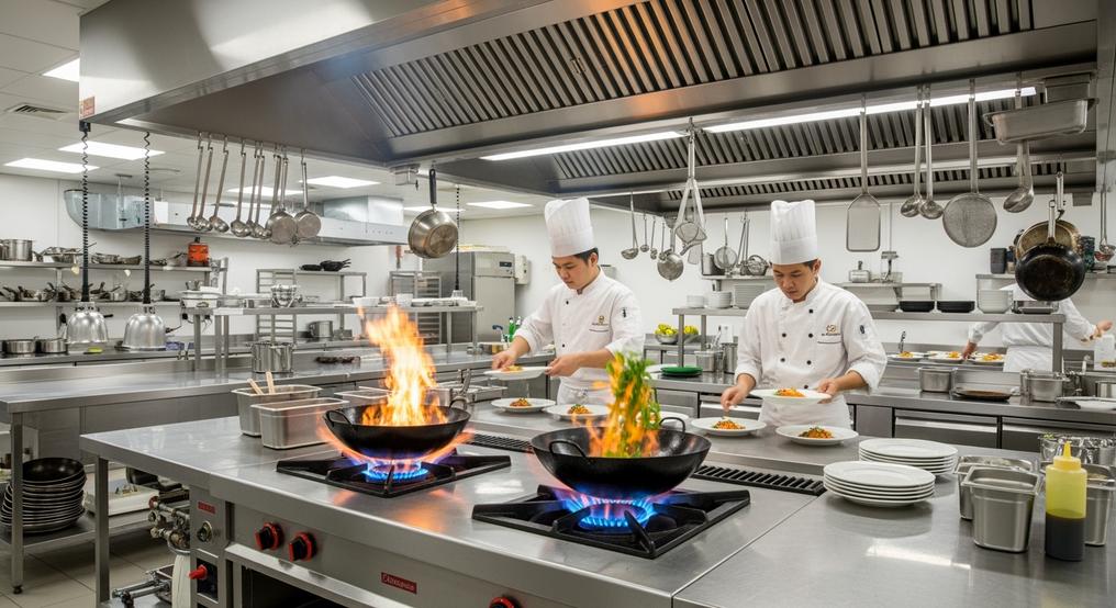 Bếp Khè Đôi Công Nghiệp Tiết Kiệm Gas Với Hệ Thống Hút Khói