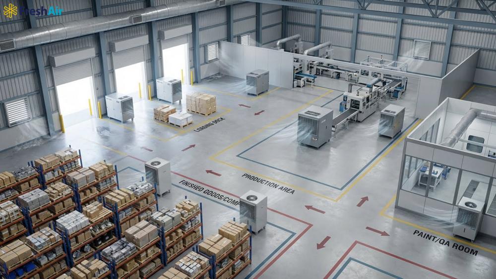 Bản đồ công suất máy hút ẩm harison cho kho logistics và khu sản xuất
