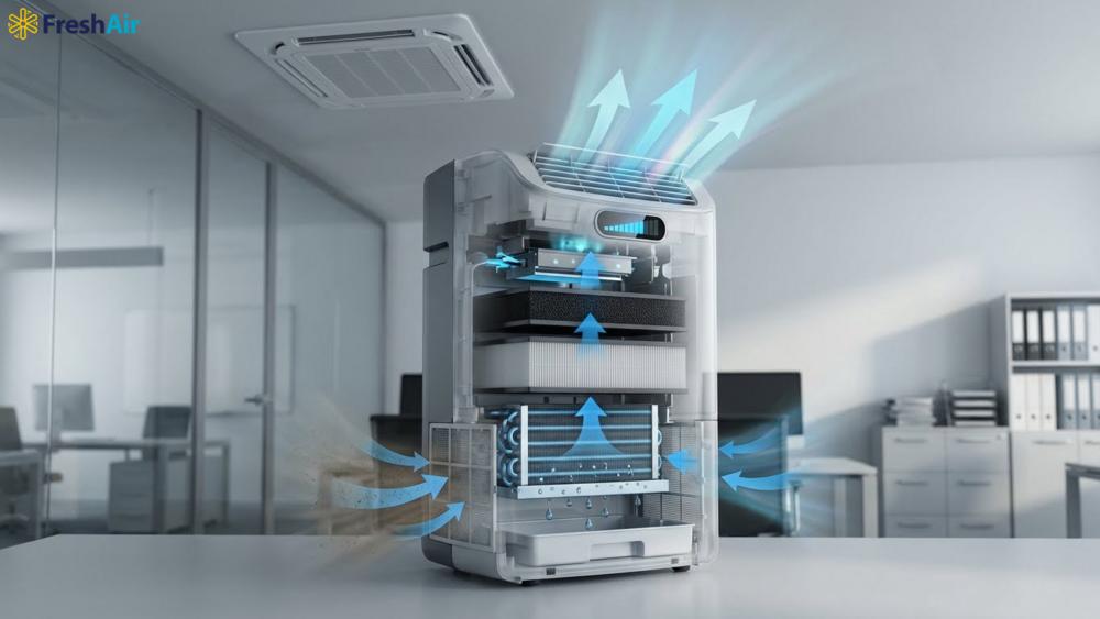 Nguyên lý hoạt động của máy lọc không khí và hút ẩm trong văn phòng kín