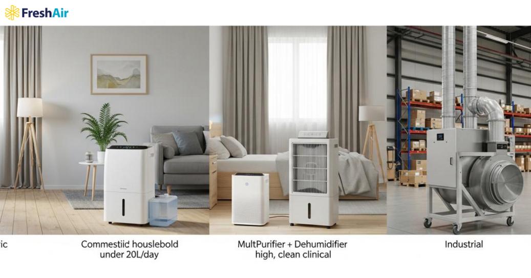 So sánh các loại máy: dân dụng, máy lọc+kèm hút ẩm, công nghiệp