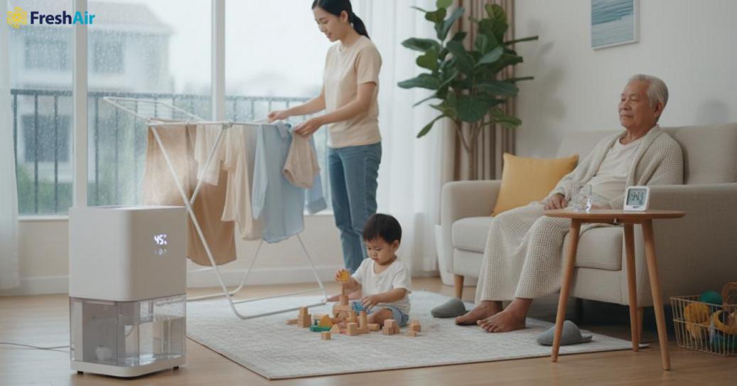 Độ ẩm cao không chỉ gây cảm giác khó chịu mà còn ảnh hưởng nghiêm trọng đến sức khỏe và bảo quản đồ đạc trong gia đình