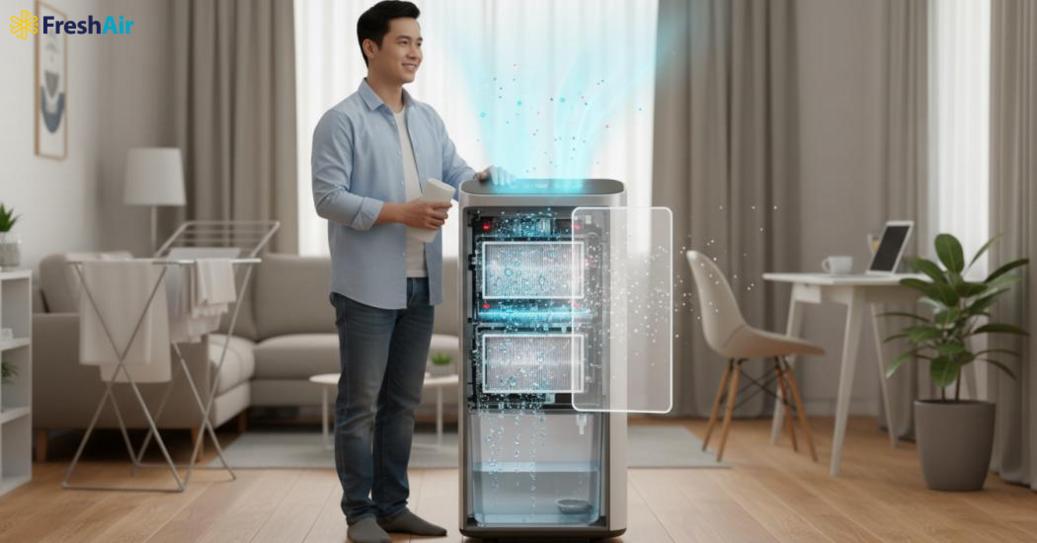 Hiểu đúng về máy hút ẩm kèm lọc không khí: nguyên lý và công nghệ