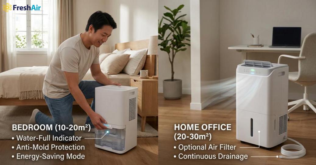 Yếu tố quan trọng trong chọn máy hút ẩm là công suất và tính năng phù hợp với diện tích và nhu cầu sử dụng hàng ngày