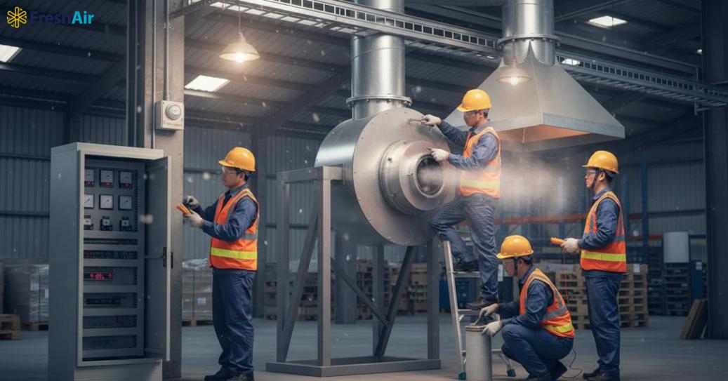 Lắp đặt quạt hút ẩm không chỉ đơn giản là đặt thiết bị vào vị trí mong muốn mà còn cần chú ý đến sự tích hợp hiệu quả với hệ thống hút mùi khói và khí thải