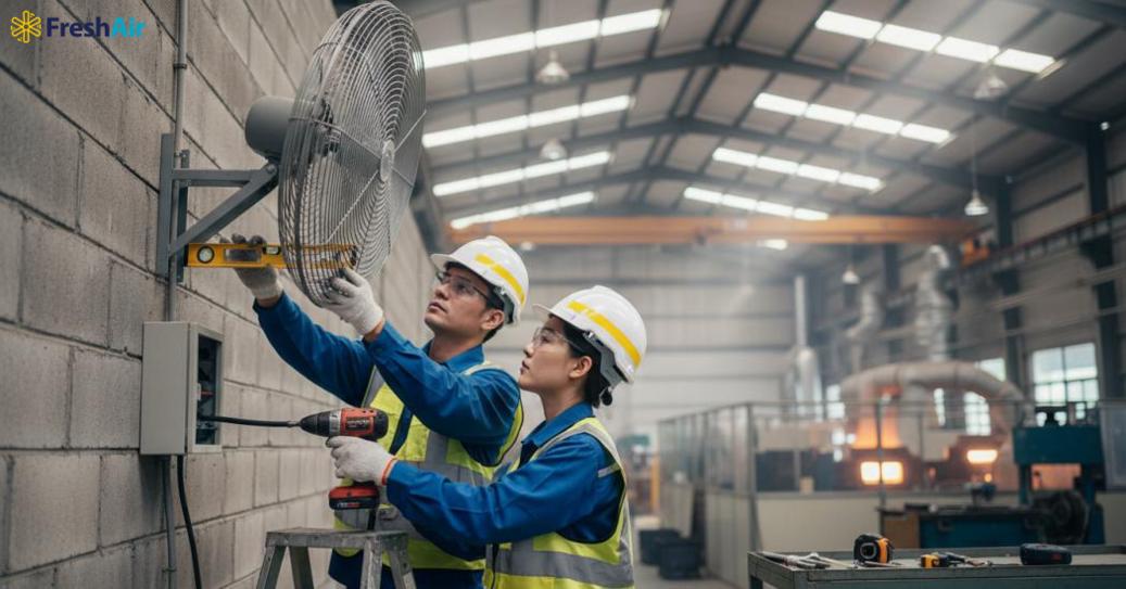 Chọn cấu hình và thi công quạt treo tường công nghiệp phù hợp