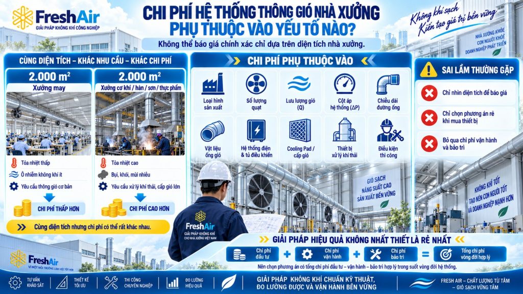 Chi phí hệ thống thông gió nhà xưởng phụ thuộc vào yếu tố nào
