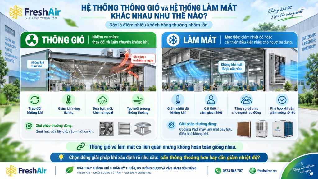 Nhà xưởng có cần lắp hệ thống thông gió không? Khi nào cần lắp? 14 Hệ thống thông gió và hệ thống làm mát khác nhau như thế nào