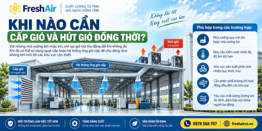 Nhà xưởng có cần lắp hệ thống thông gió không? Khi nào cần lắp? 12 Khi nào cần cấp gió và hút gió đồng thời