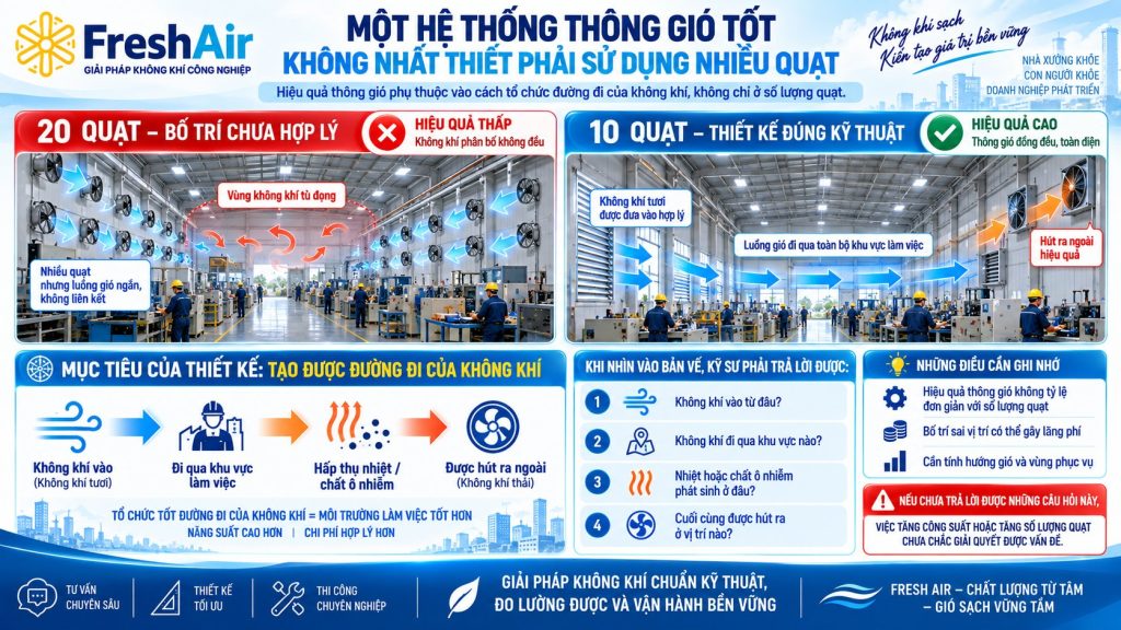 Một hệ thống thông gió tốt không nhất thiết phải sử dụng nhiều quạt