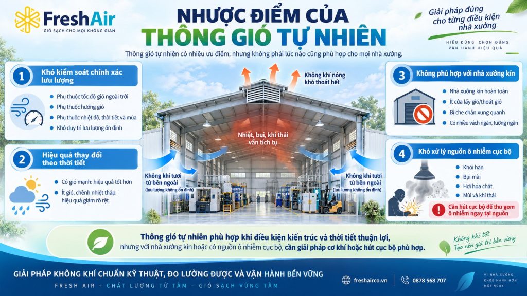 Thông gió tự nhiên nhà xưởng là gì? Nguyên lý và cách thiết kế hiệu quả 14 Nhược điểm của thông gió tự nhiên