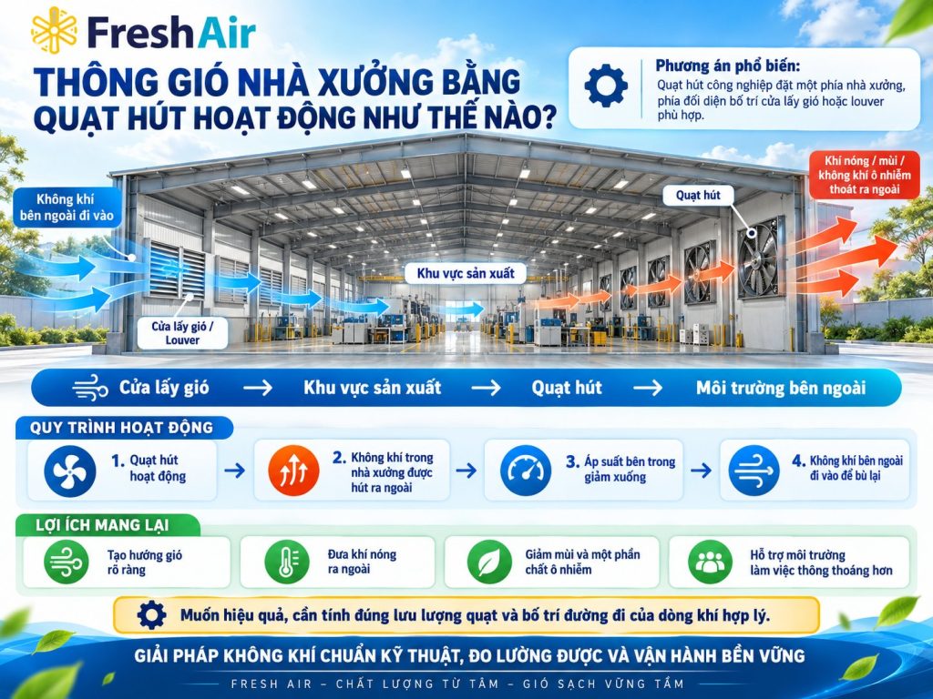 Thông gió nhà xưởng bằng quạt hút hoạt động như thế nào