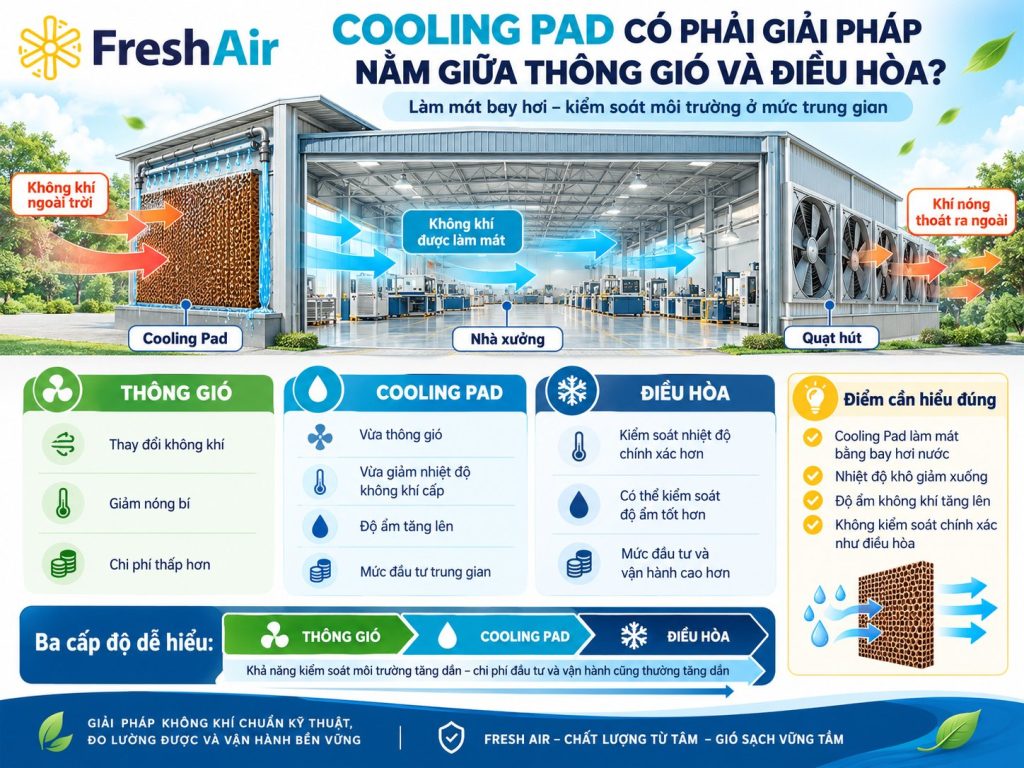 Thông gió nhà xưởng có thay thế được điều hòa công nghiệp không? 8 Cooling Pad có phải giải pháp nằm giữa thông gió và điều hòa không