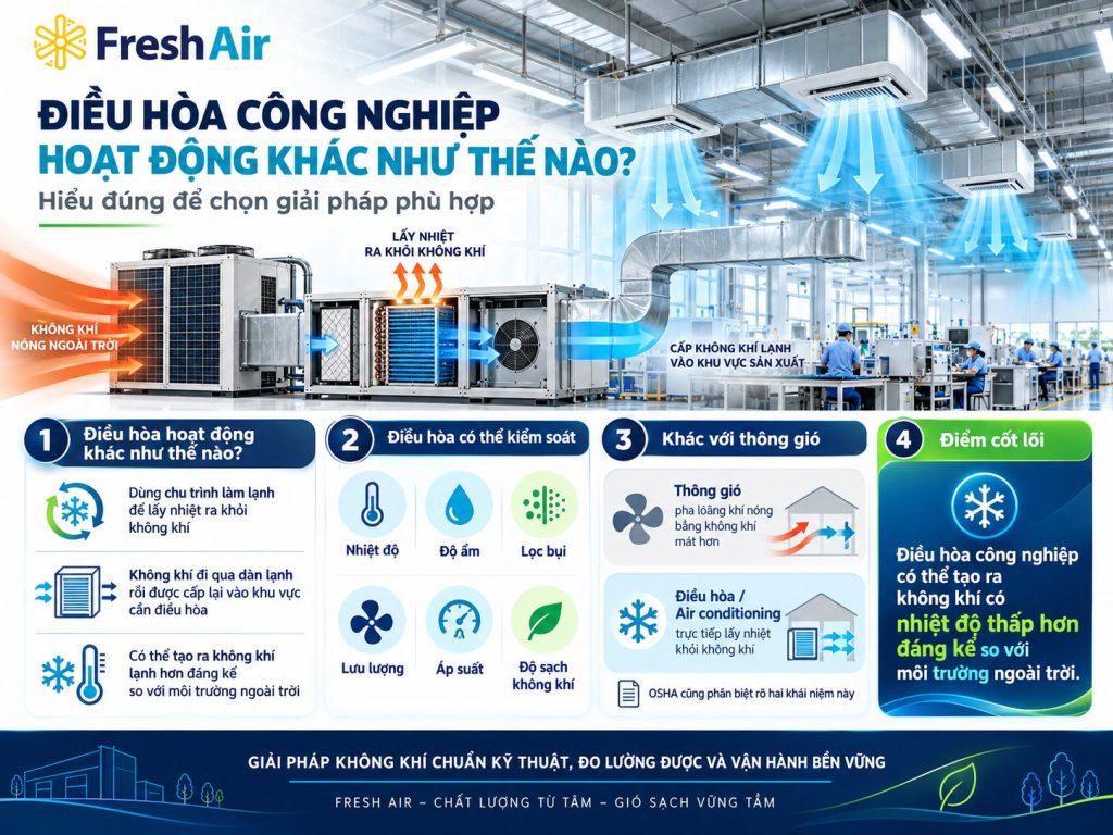 Thông gió nhà xưởng có thay thế được điều hòa công nghiệp không? 6 Điều hòa công nghiệp hoạt động khác như thế nào