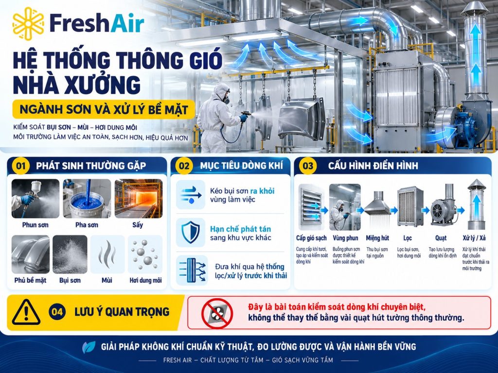 Những ngành sản xuất nào cần hệ thống thông gió nhà xưởng? 21 Hệ thống thông gió nhà xưởng Ngành Ngành sơn và xử lý bề mặt