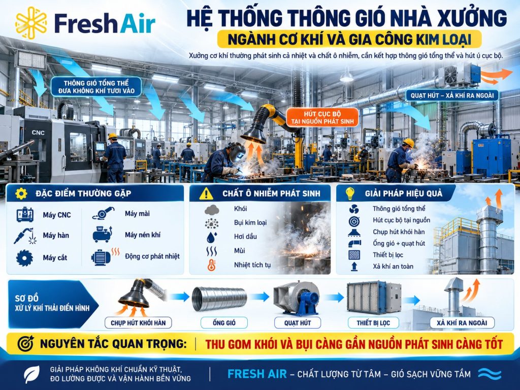 Những ngành sản xuất nào cần hệ thống thông gió nhà xưởng? 15 Hệ thống thông gió nhà xưởng Ngành cơ khí và gia công kim loại