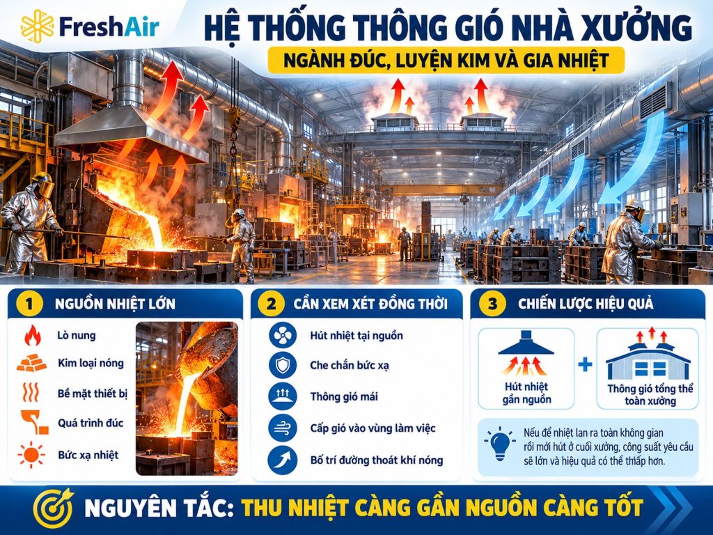 Những ngành sản xuất nào cần hệ thống thông gió nhà xưởng? 17 Hệ thống thông gió nhà xưởng Ngành đúc, luyện kim và gia nhiệt