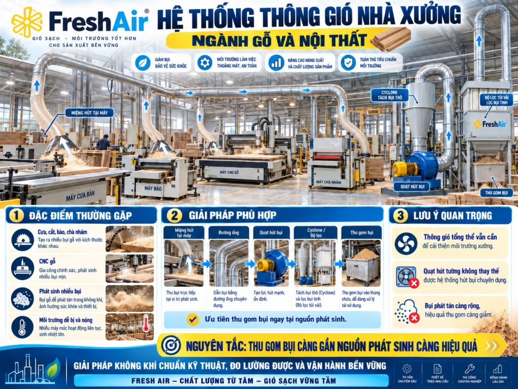Những ngành sản xuất nào cần hệ thống thông gió nhà xưởng? 19 Hệ thống thông gió nhà xưởng Ngành gỗ và nội thất