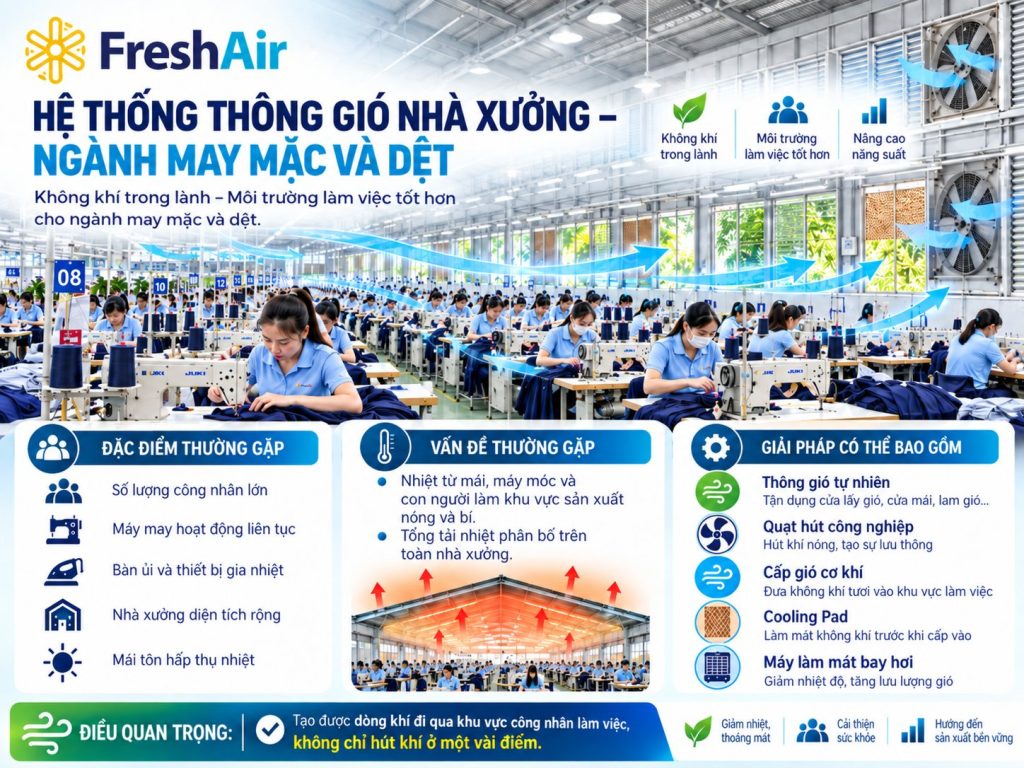 Những ngành sản xuất nào cần hệ thống thông gió nhà xưởng? 14 Hệ thống thông gió nhà xưởng Ngành may mặc và dệt
