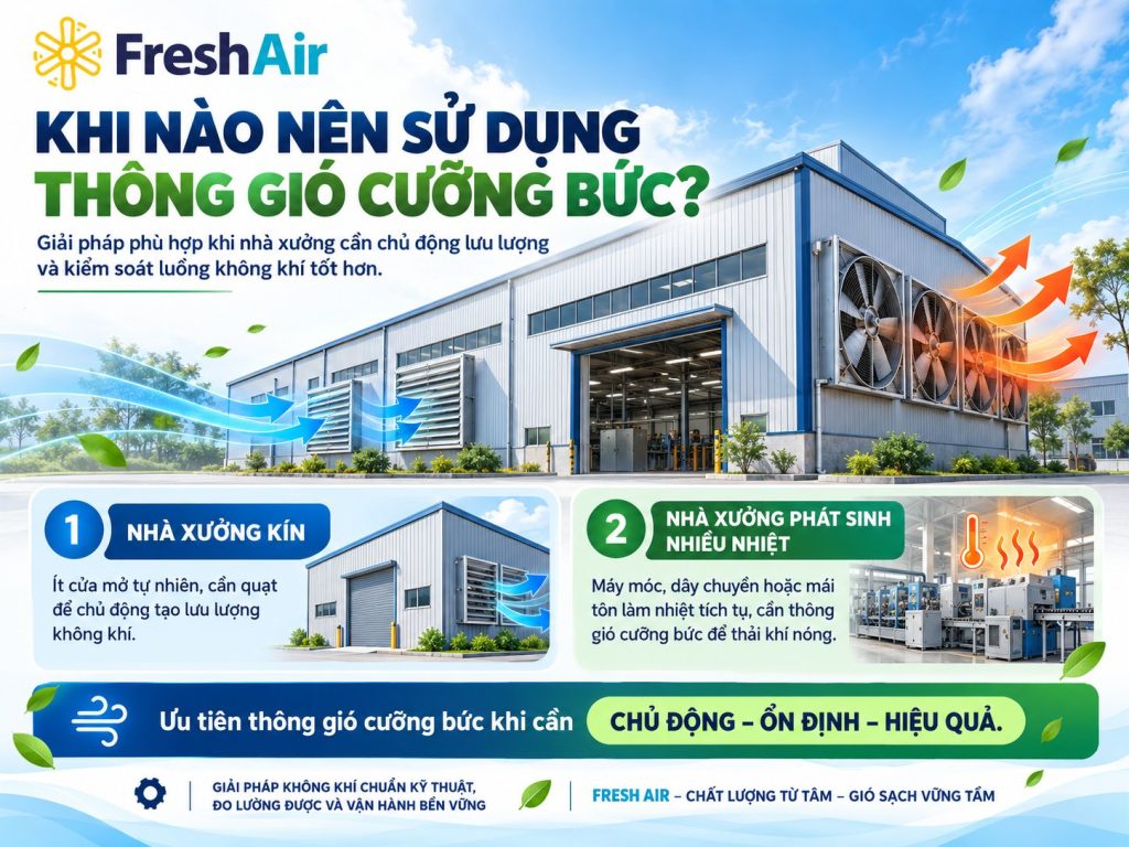 Nên chọn thông gió tự nhiên hay thông gió cưỡng bức cho nhà xưởng? 7 Khi nào nên sử dụng thông gió cưỡng bức