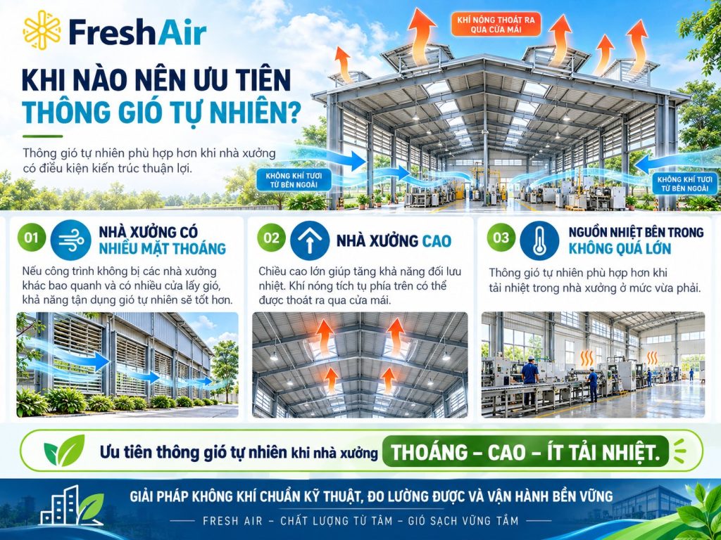 Nên chọn thông gió tự nhiên hay thông gió cưỡng bức cho nhà xưởng? 6 Khi nào nên ưu tiên thông gió tự nhiên