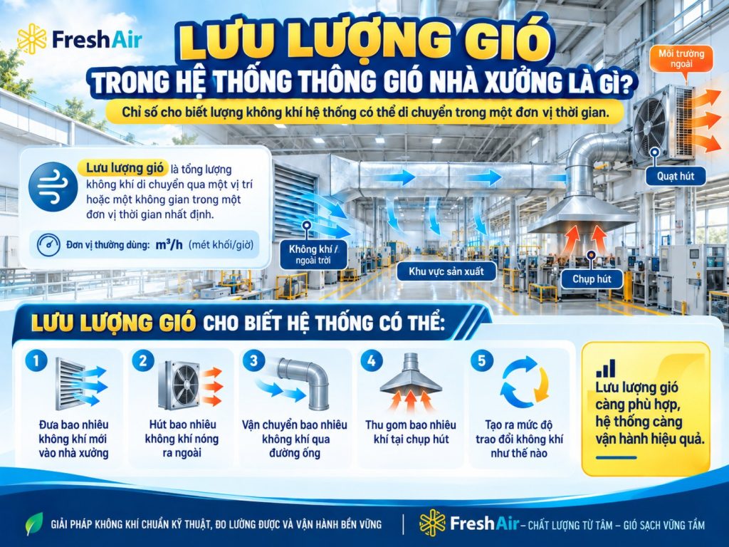 Lưu lượng gió trong hệ thống thông gió nhà xưởng