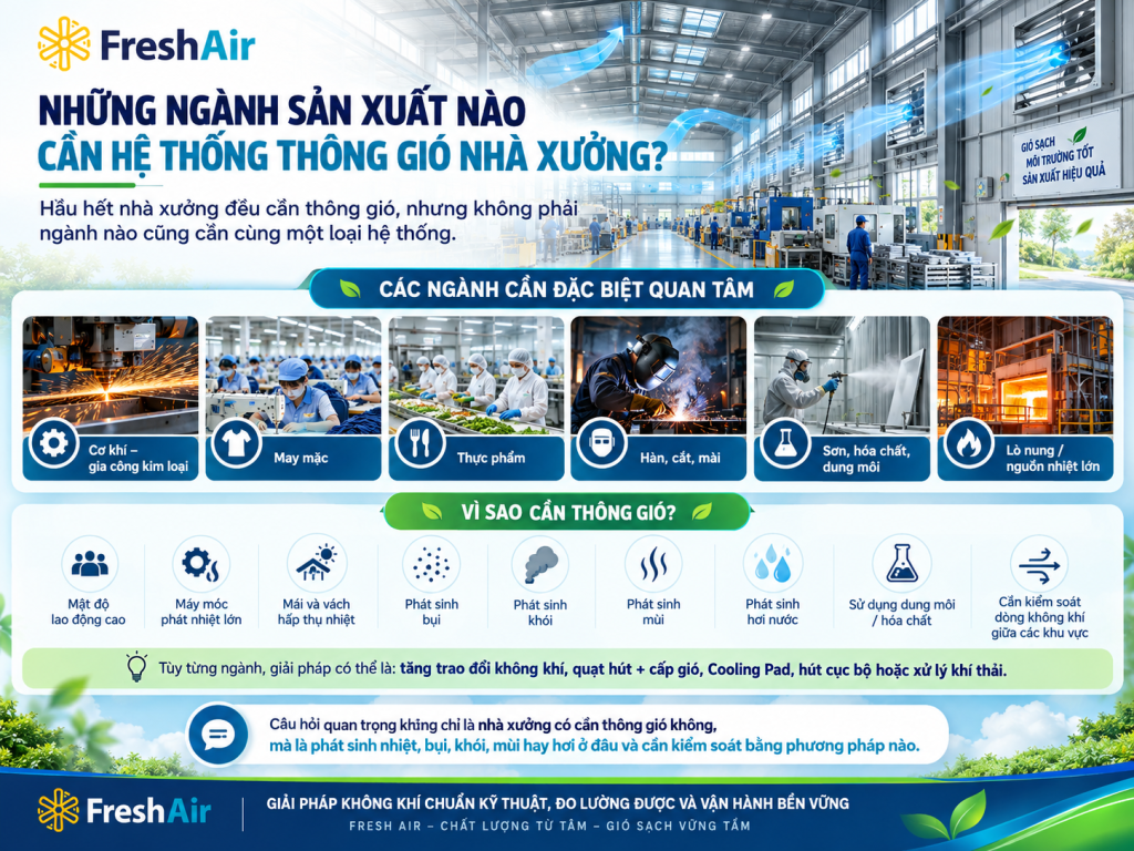 Những ngành sản xuất nào cần hệ thống thông gió nhà xưởng? 13 Những ngành sản xuất nào cần hệ thống thông gió nhà xưởng