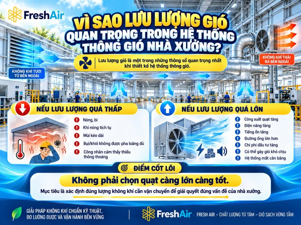 Vì sao lưu lượng gió quan trọng trong hệ thống thông gió nhà xưởng