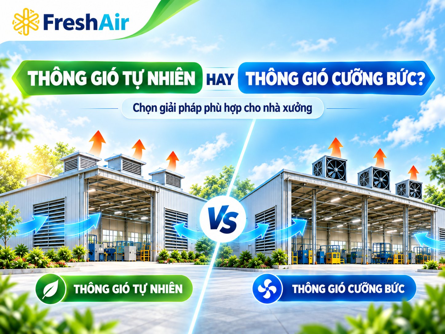 Nên chọn thông gió tự nhiên hay thông gió cưỡng bức cho nhà xưởng
